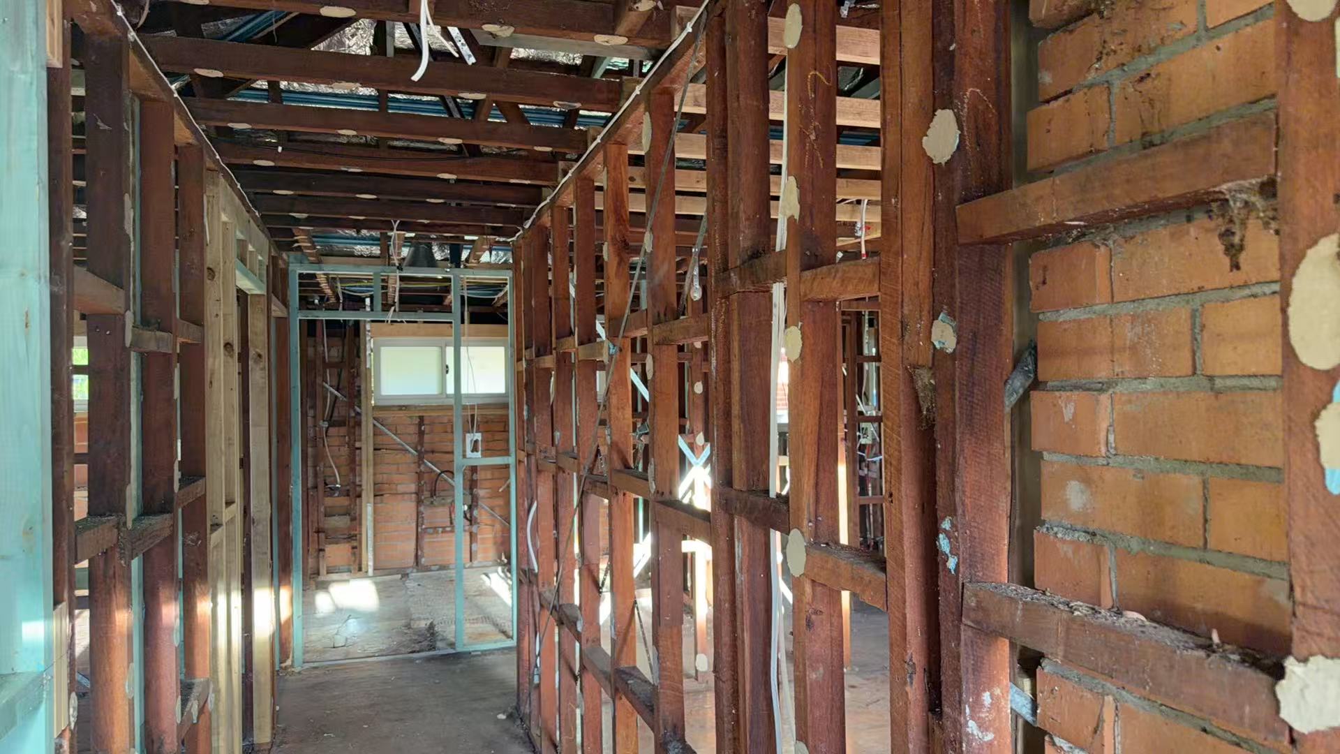 Walkthrough of timber wall framing during fit-out